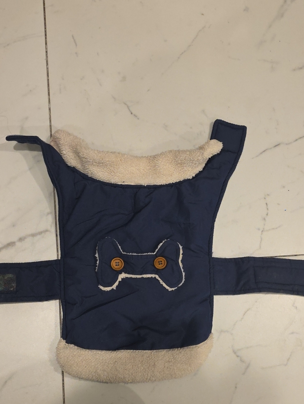 DOG Navy Blue Plush-Lined Harness Cover with Bone Patch